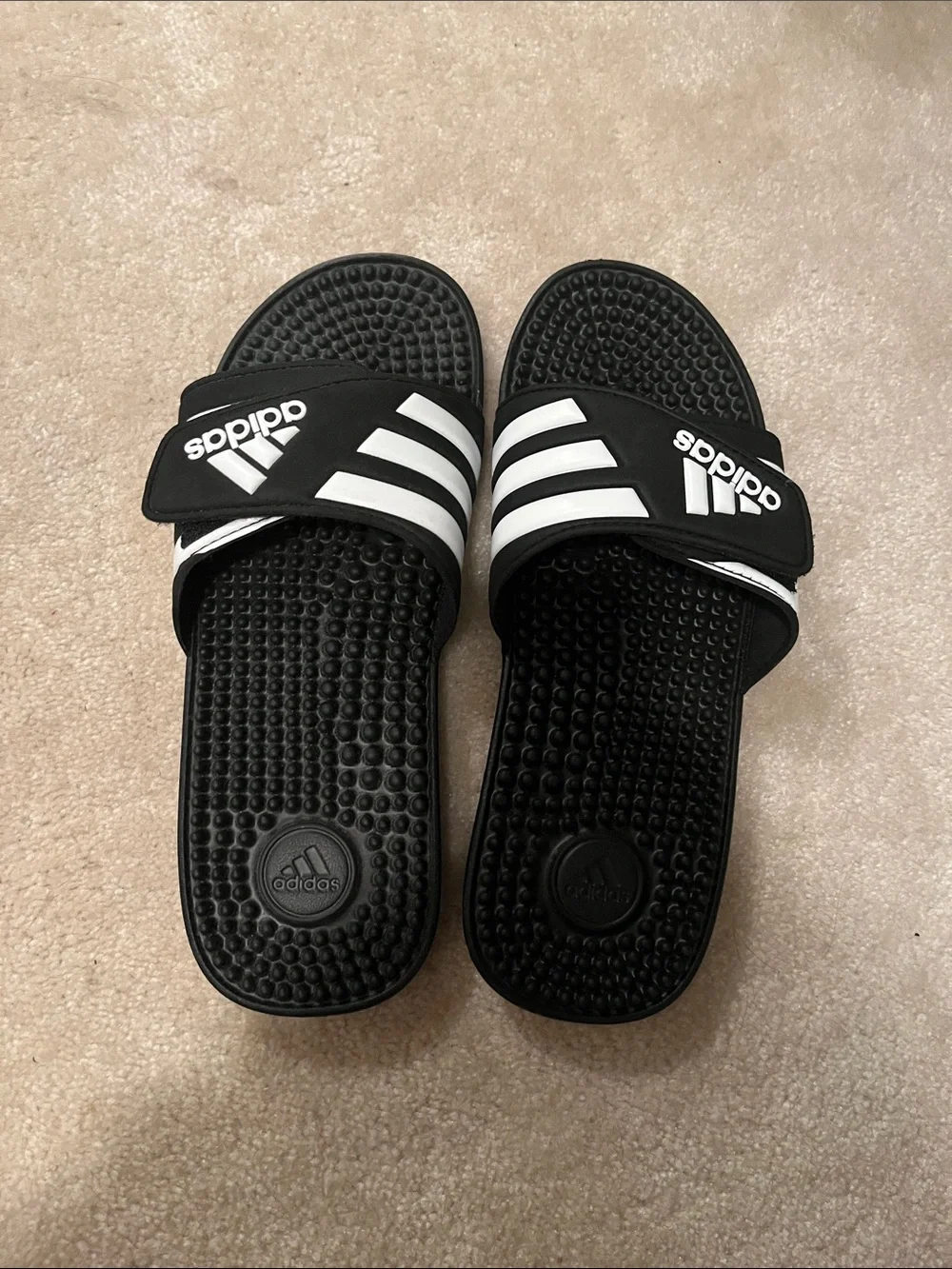 Adidas Black and White Slide Sandals